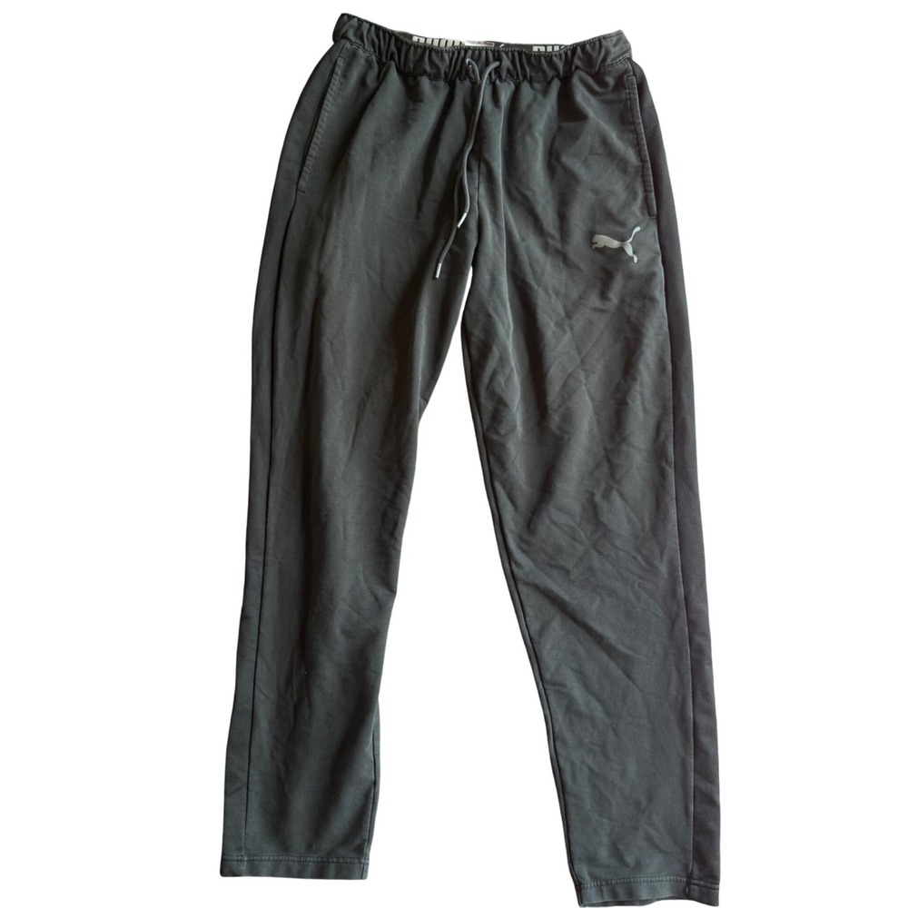 Puma Joggers Mens Large Black Tapered Mesh Side Panel Drawstring Athletic Pants